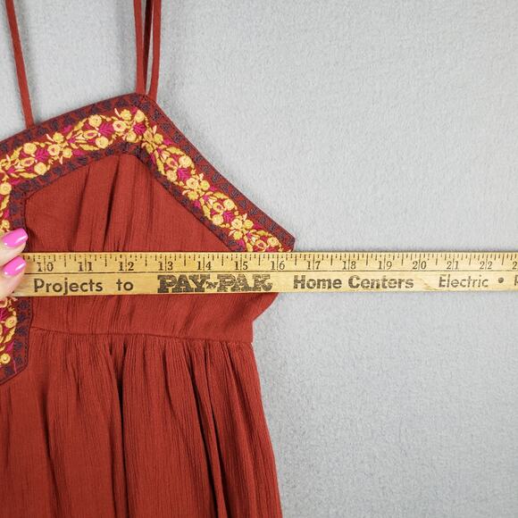 Maurices Size XS Strappy Back Mini Dress Burnt Orange Embroidered Trim Boho Fall - Picture 5 of 11